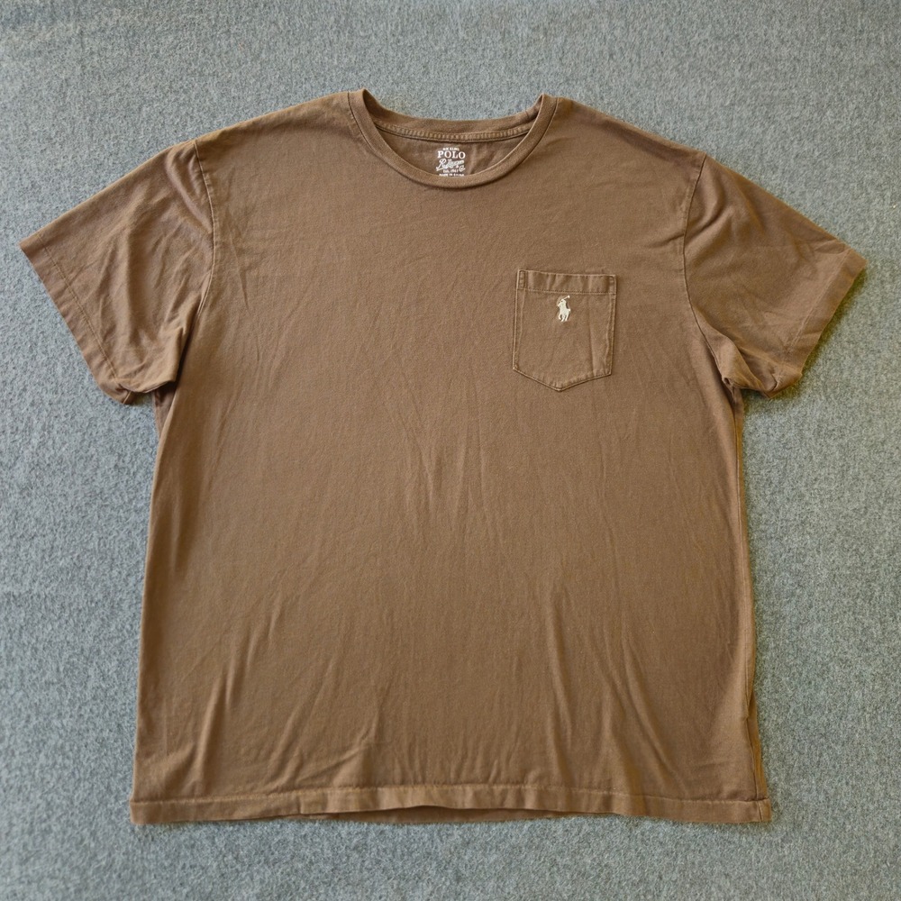 Polo Ralph Lauren T-Shirt Mens XL Brown Pocket Short Sleeve Pony Logo Preppy